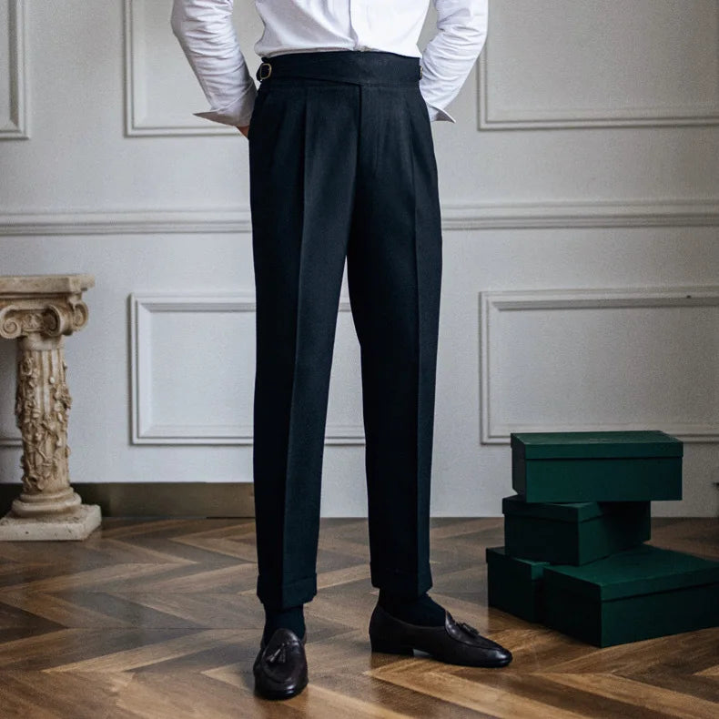 Italian Style Naples Suit Pants: High-Waist Elegance